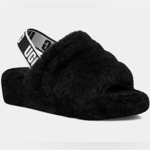 UGG Black Plush Slippers